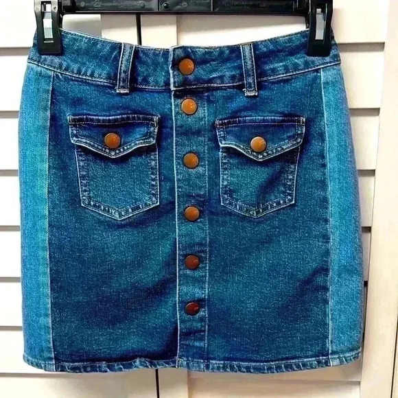 Madewell Stretch Denim Straight Pieced Edition Mini Skirt - Size 23 - Picture 1 of 3